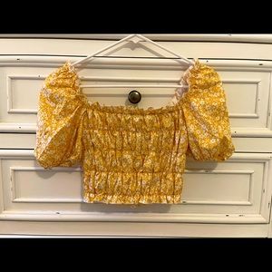 Shein Yellow Flower Crap Top - XS